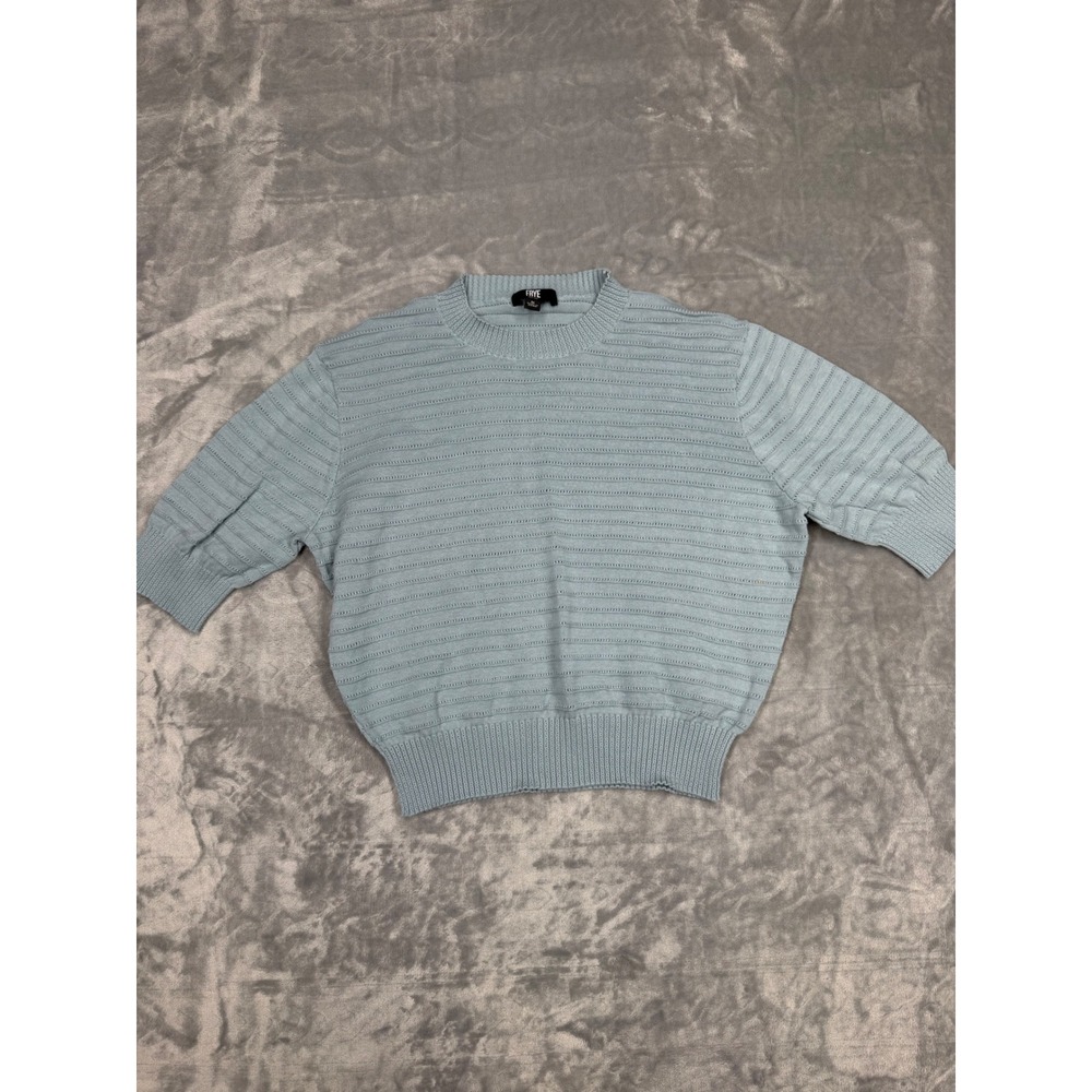 Frye Womens Light Blue 100% Cotton Short Sleeve Pointelle Knit Sweater Size M